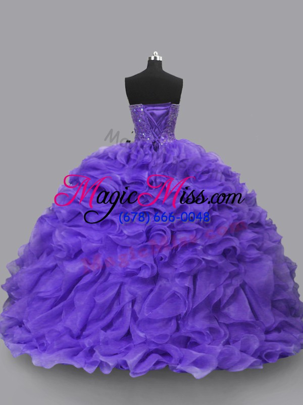 wholesale organza sweetheart sleeveless lace up beading and ruffles sweet 16 dress in purple