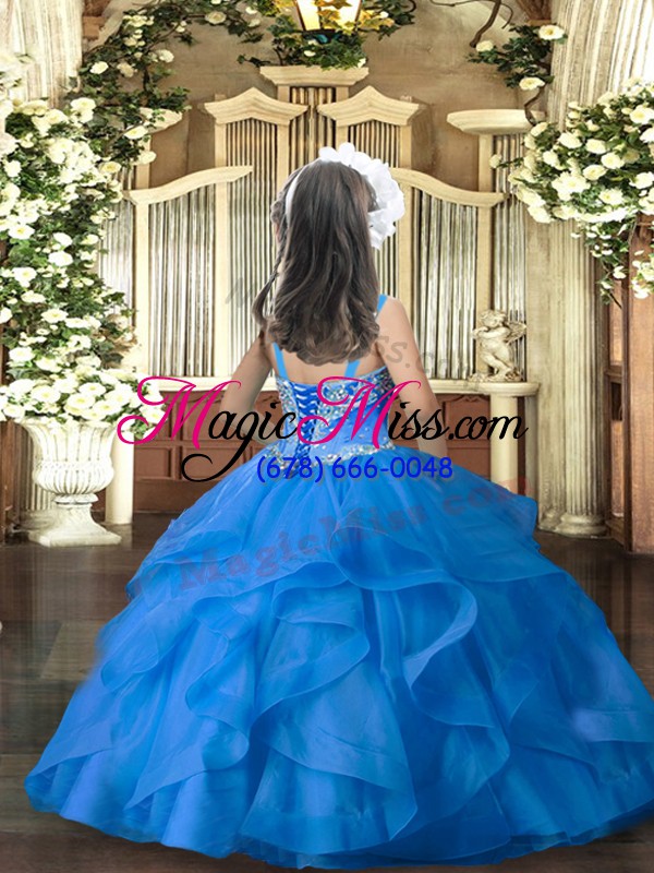 wholesale best floor length ball gowns sleeveless aqua blue girls pageant dresses lace up