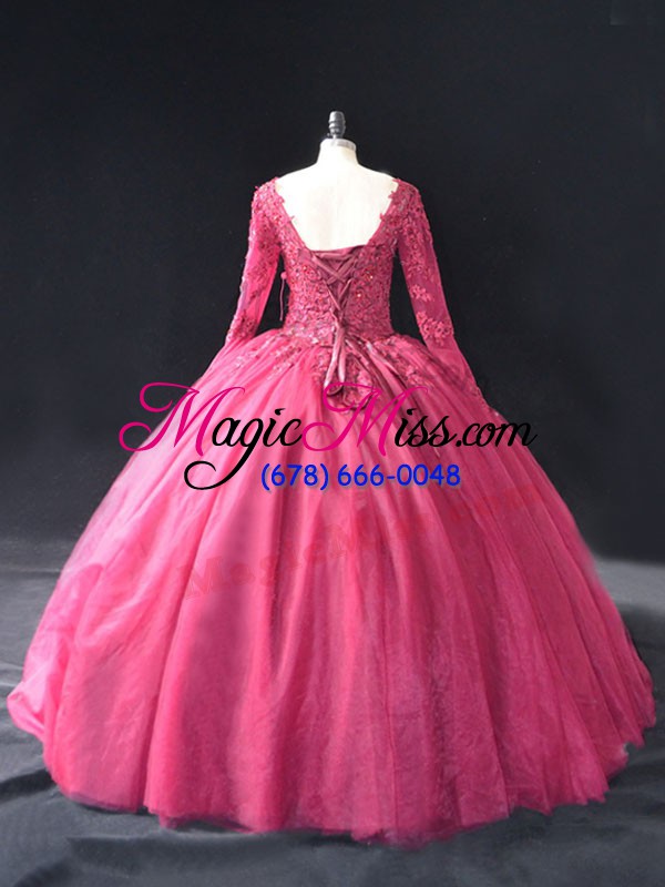wholesale popular tulle long sleeves floor length quinceanera dresses and lace and appliques