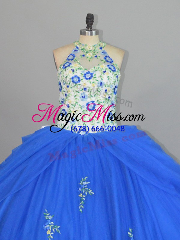 wholesale strapless sleeveless lace up quinceanera gown blue tulle