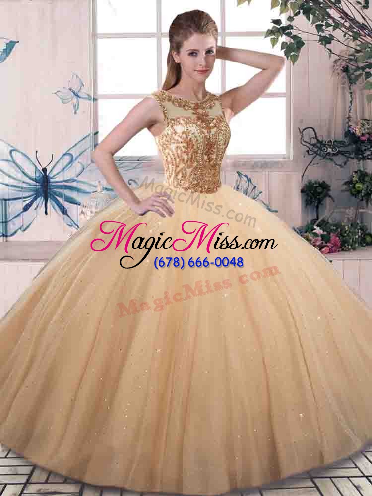 wholesale beading quinceanera gowns gold lace up sleeveless floor length