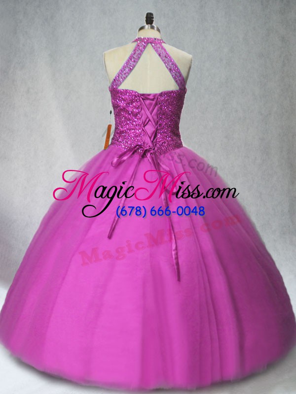 wholesale traditional floor length purple quinceanera gown tulle sleeveless beading