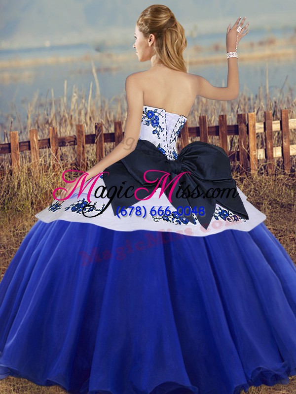 wholesale white and purple 15th birthday dress military ball and sweet 16 and quinceanera with embroidery and bowknot sweetheart sleeveless lace up