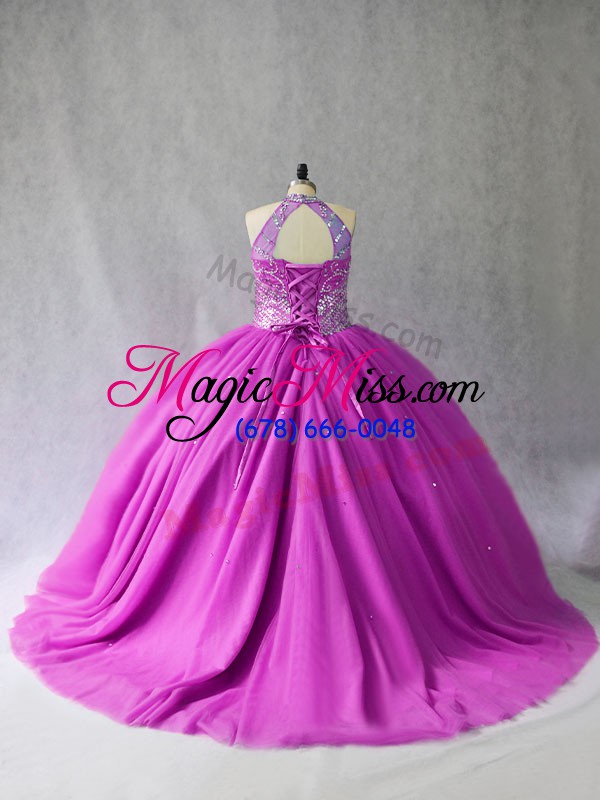 wholesale lilac sweet 16 dresses sweet 16 and quinceanera with beading halter top sleeveless brush train lace up