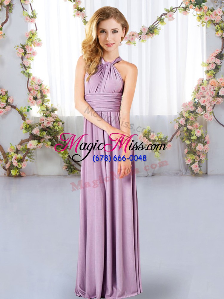wholesale lavender criss cross damas dress ruching sleeveless floor length