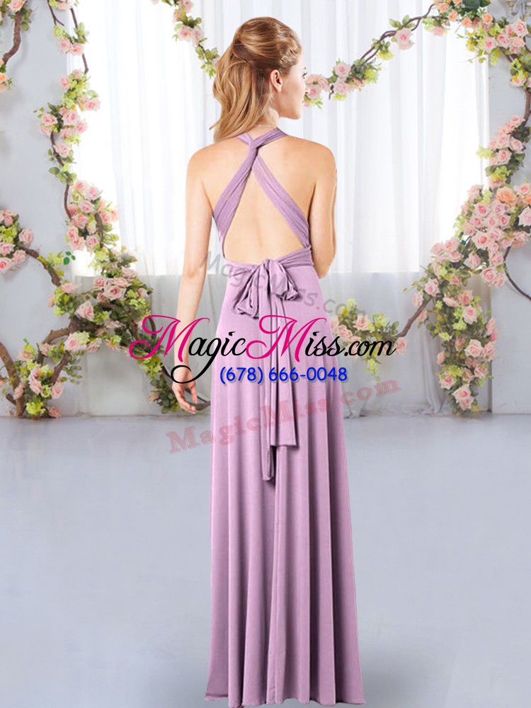 wholesale lavender criss cross damas dress ruching sleeveless floor length