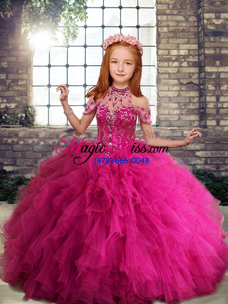 wholesale sleeveless lace up floor length beading and ruffles little girls pageant dress wholesale
