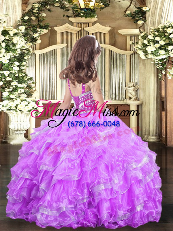 wholesale attractive lilac organza lace up kids formal wear sleeveless floor length beading and ruffles