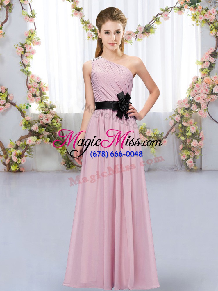 wholesale eye-catching pink sleeveless floor length belt zipper court dresses for sweet 16