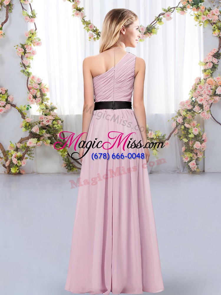 wholesale eye-catching pink sleeveless floor length belt zipper court dresses for sweet 16