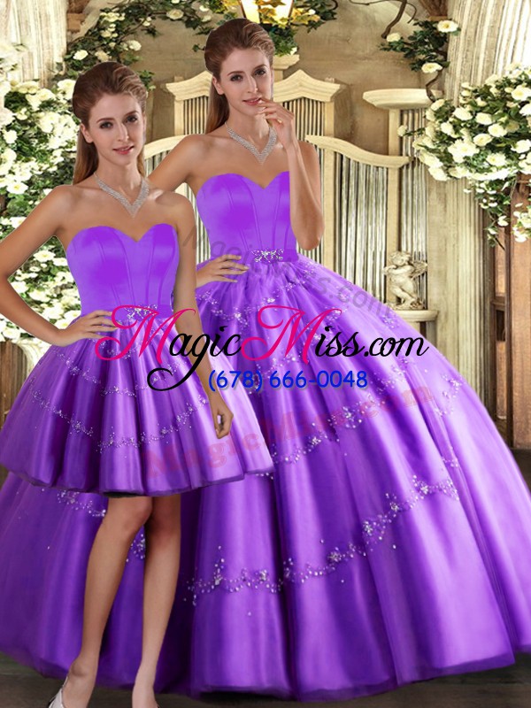 wholesale attractive sleeveless floor length beading lace up quinceanera gowns with purple