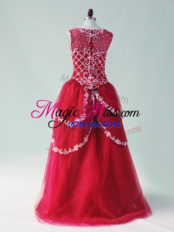 wholesale sweet wine red dress for prom prom and party with beading and appliques scoop sleeveless zipper