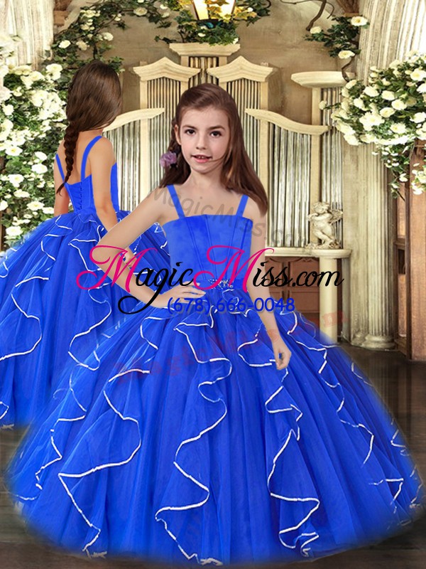 wholesale popular tulle sweetheart sleeveless lace up beading and ruffles vestidos de quinceanera in blue