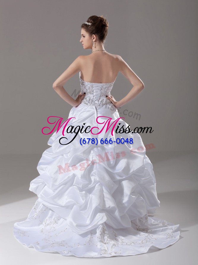 wholesale shining ball gowns sleeveless white wedding gown brush train lace up