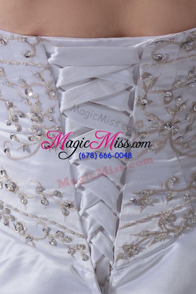 wholesale shining ball gowns sleeveless white wedding gown brush train lace up
