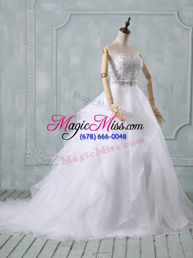 wholesale sweetheart sleeveless brush train zipper wedding gowns white organza