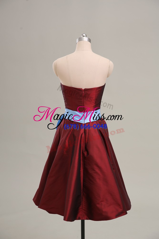wholesale modest wine red strapless zipper sashes ribbons military ball gown sleeveless