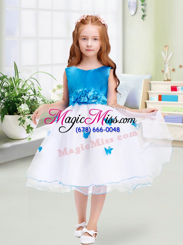 wholesale clearance white sleeveless appliques and bowknot knee length flower girl dresses for less