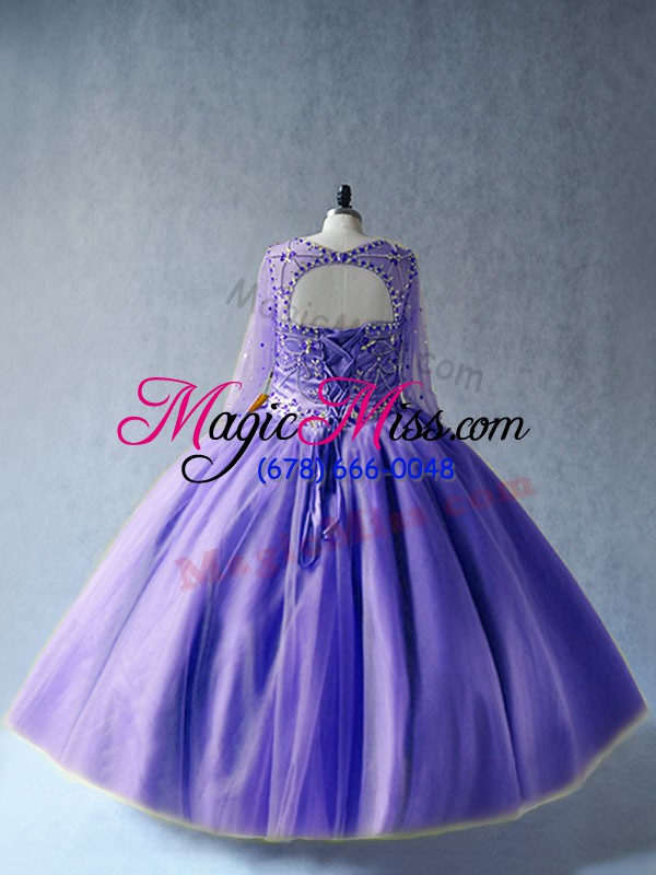 wholesale fashionable lavender scoop lace up beading quince ball gowns long sleeves