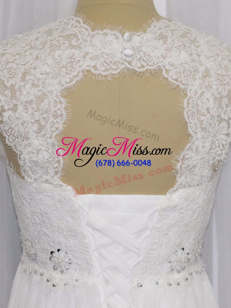 wholesale brush train empire wedding gown white straps chiffon sleeveless lace up