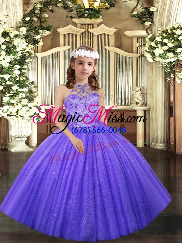 wholesale beading and ruffles pageant gowns for girls lavender lace up sleeveless floor length