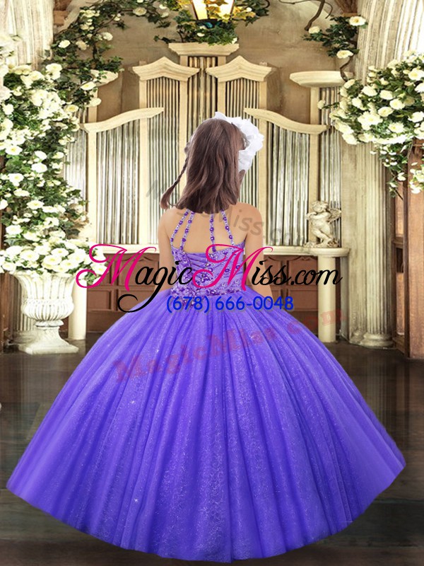 wholesale beading and ruffles pageant gowns for girls lavender lace up sleeveless floor length