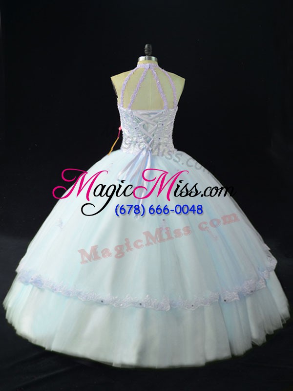 wholesale delicate sleeveless floor length beading lace up 15 quinceanera dress with blue
