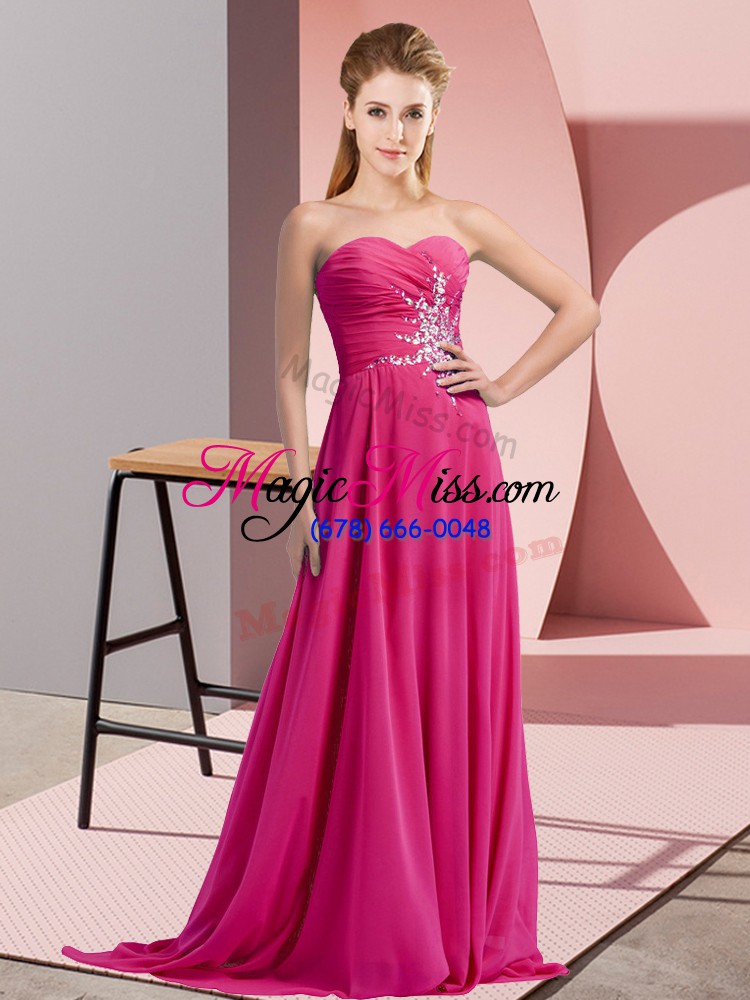 wholesale vintage fuchsia sweetheart lace up beading and ruching prom gown sleeveless