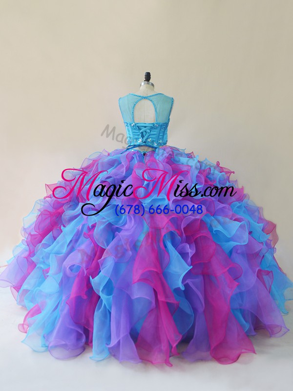 wholesale adorable multi-color scoop lace up beading and ruffles 15 quinceanera dress sleeveless