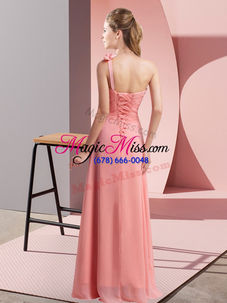 wholesale lavender empire chiffon one shoulder sleeveless hand made flower floor length lace up bridesmaid dresses