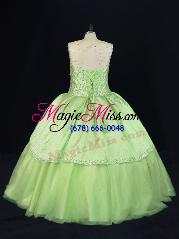 wholesale yellow green ball gowns scoop sleeveless tulle floor length lace up beading 15th birthday dress