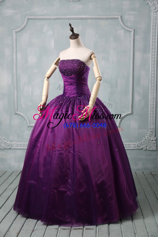 wholesale luxurious purple quinceanera gowns sweet 16 and quinceanera with beading strapless sleeveless lace up