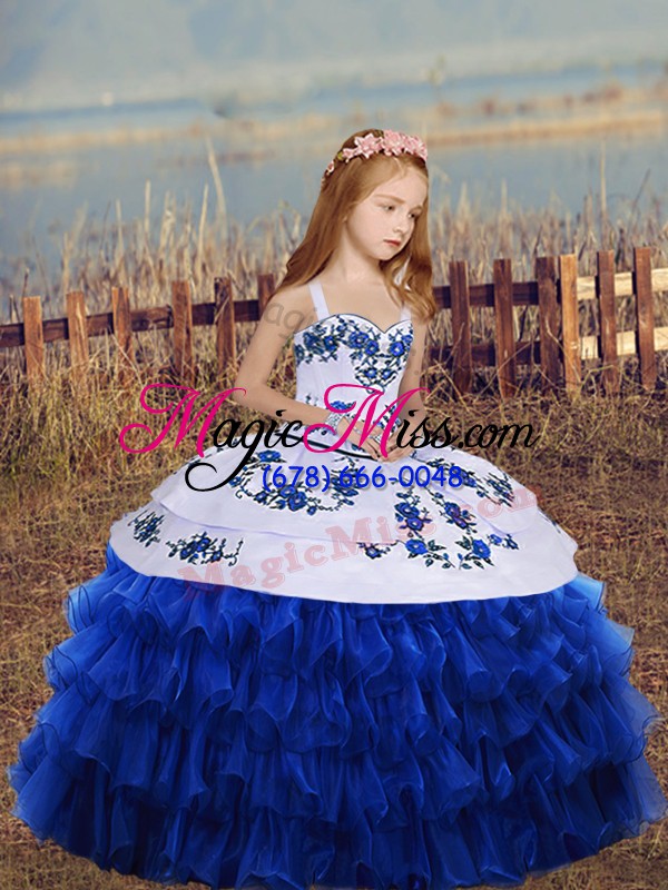 wholesale floor length ball gowns long sleeves royal blue pageant gowns for girls lace up