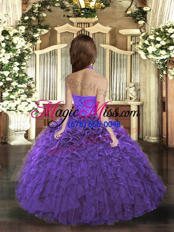 wholesale ruffles kids pageant dress hot pink lace up sleeveless floor length