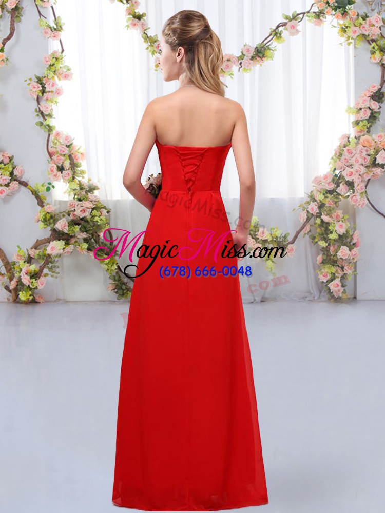 wholesale exceptional red sleeveless chiffon lace up bridesmaid gown for wedding party
