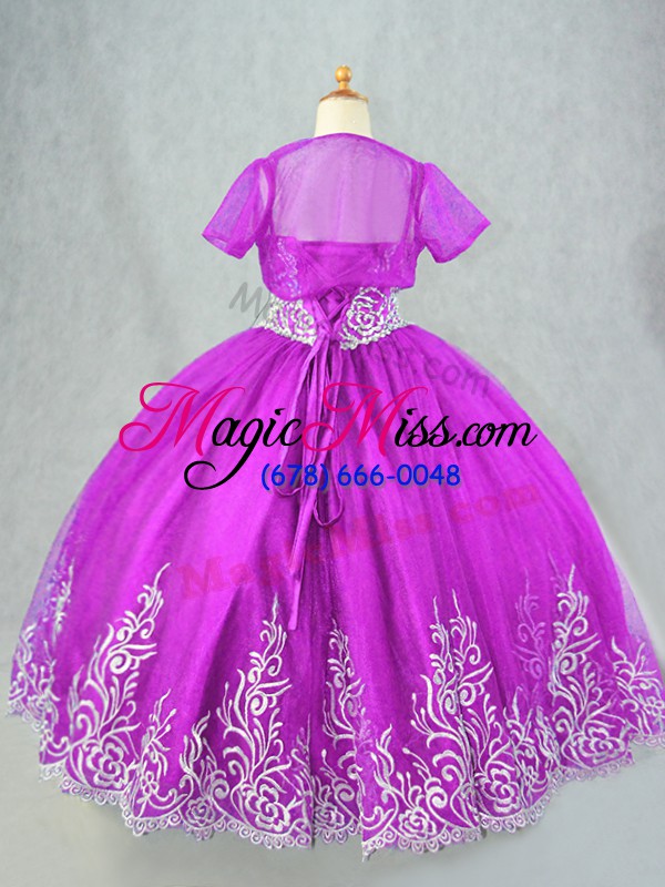 wholesale enchanting floor length lace up little girls pageant dress wholesale purple for wedding party with beading and embroidery