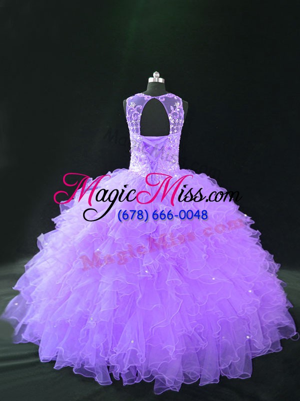 wholesale most popular lavender lace up quinceanera dress beading and ruffles sleeveless floor length