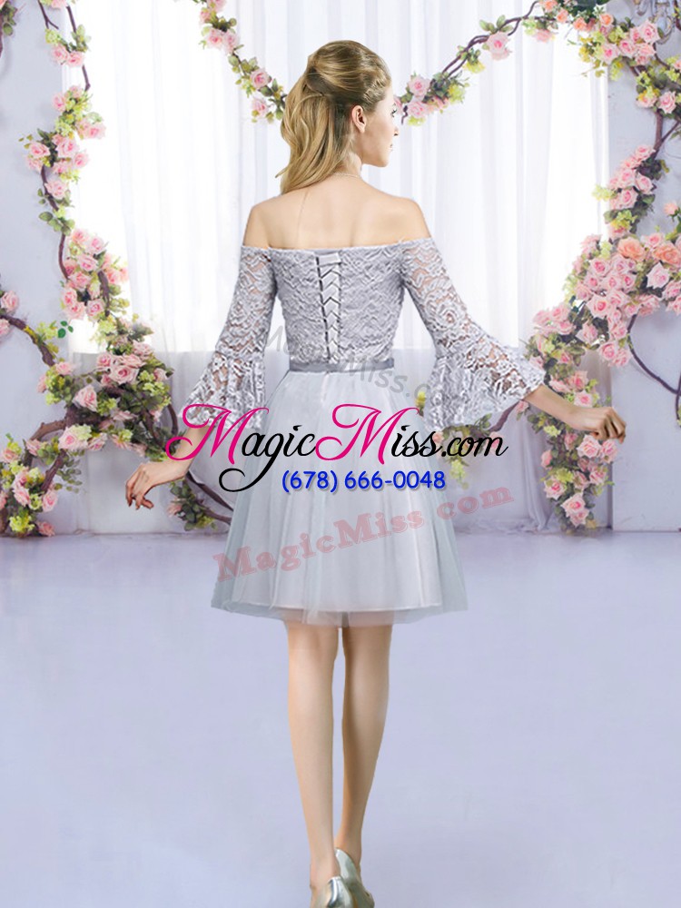 wholesale off the shoulder 3 4 length sleeve tulle wedding guest dresses lace and belt lace up