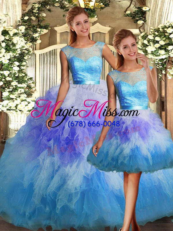 wholesale scoop sleeveless tulle sweet 16 dresses lace and ruffles backless