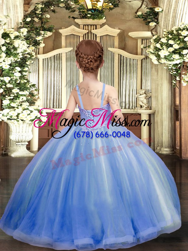 wholesale sleeveless floor length beading lace up little girls pageant dress wholesale with aqua blue