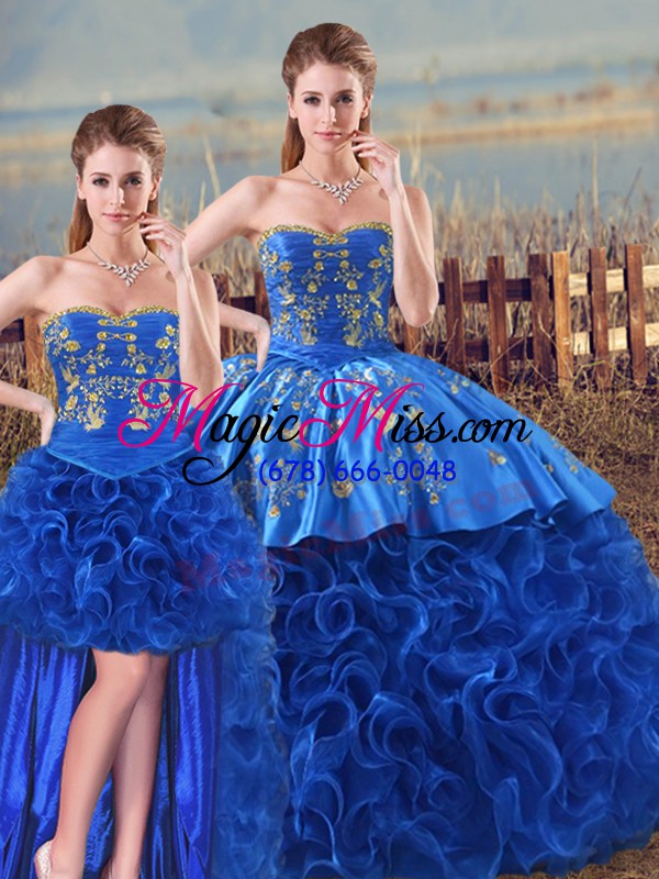 wholesale graceful floor length royal blue 15th birthday dress sweetheart sleeveless lace up