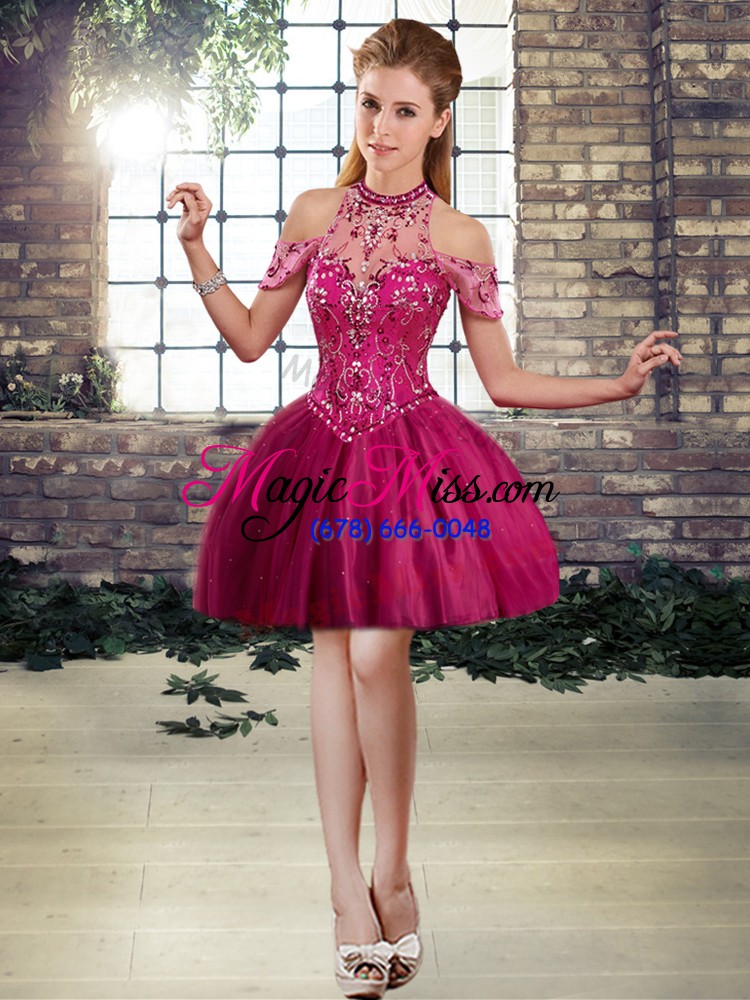 wholesale enchanting beading sweet 16 quinceanera dress fuchsia lace up sleeveless brush train