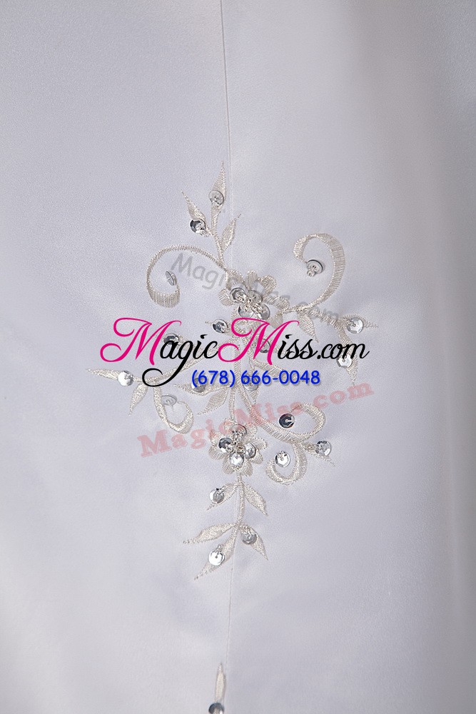 wholesale romantic sleeveless satin brush train lace up wedding dresses in white with beading