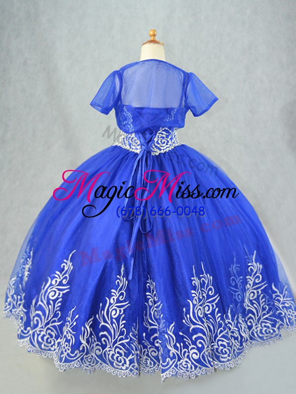 wholesale royal blue ball gowns tulle spaghetti straps sleeveless beading and embroidery floor length lace up kids formal wear