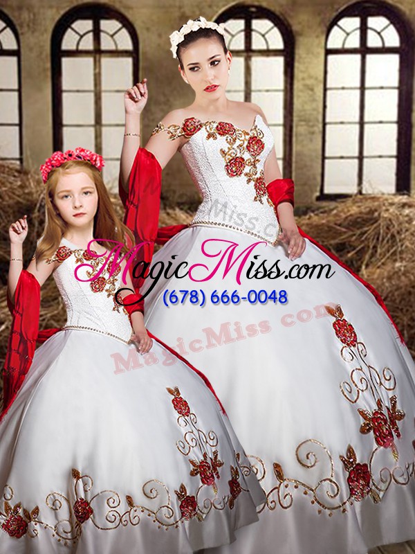 wholesale charming beading and embroidery sweet 16 dresses white and red lace up sleeveless floor length