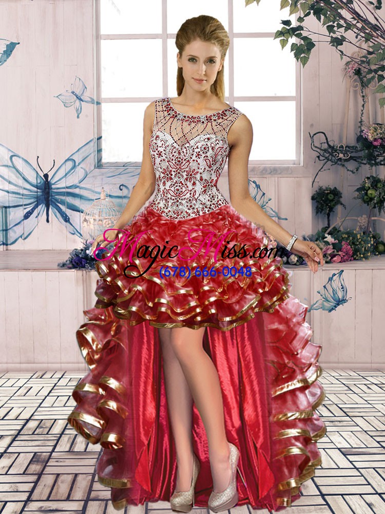 wholesale floor length lace up 15 quinceanera dress red for military ball and sweet 16 and quinceanera with beading and ruffles