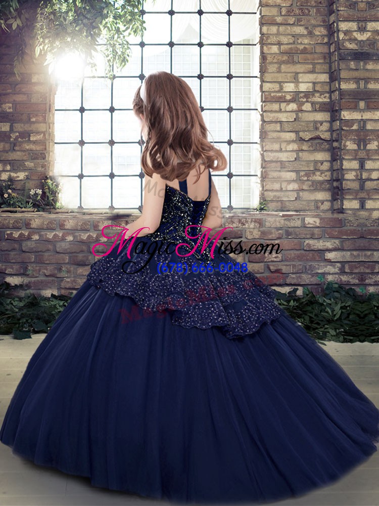 wholesale excellent blue sleeveless beading floor length little girls pageant dress wholesale