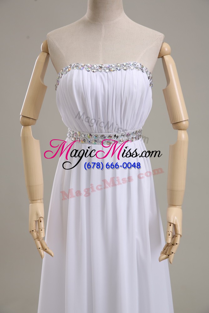 wholesale white wedding gowns wedding party with beading strapless sleeveless backless