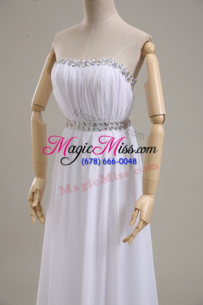 wholesale white wedding gowns wedding party with beading strapless sleeveless backless