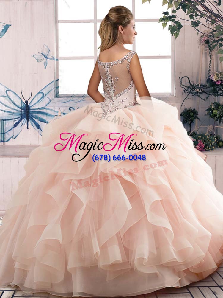 wholesale fuchsia sleeveless beading and ruffles floor length quinceanera gowns
